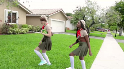 Ambitious girl scouts Alina Belle and Tori Montana distract rich neighbor to steal wad of cash